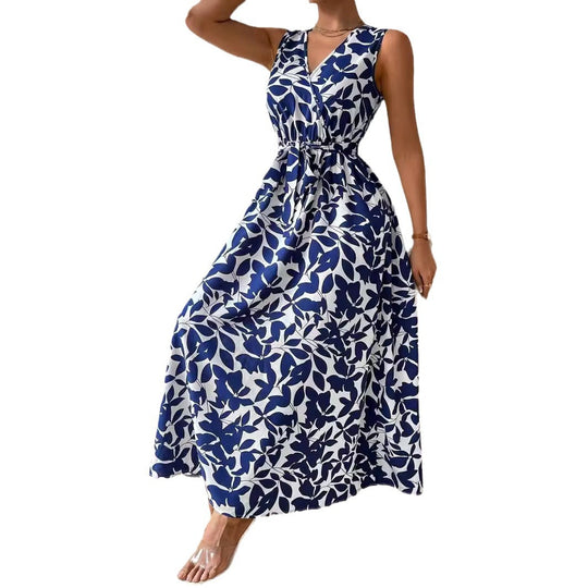 Damen nan Wickel-Maxikleid mit V-Ausschnitt und gebundenem Taillengürtel EB
