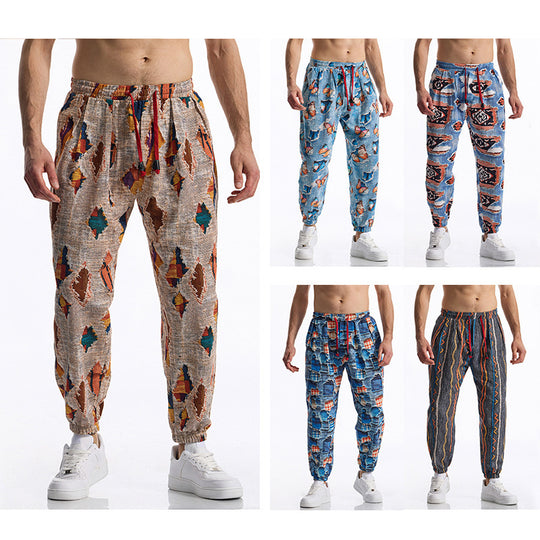 Herren lässige Harem-Hose mit buntem Muster und elastischem Bund EB
