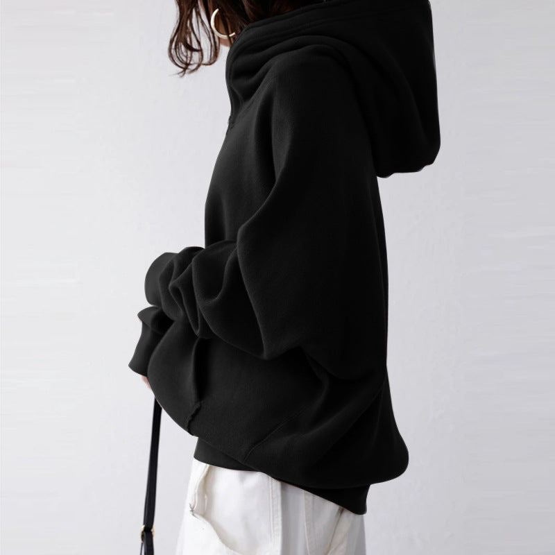 Damen nan übergroße Kapuzenjacke mit Reißverschluss und Kängurutasche aus flauschigem Fleece EB