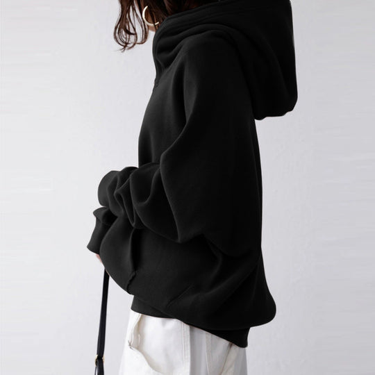 Damen nan übergroße Kapuzenjacke mit Reißverschluss und Kängurutasche aus flauschigem Fleece EB