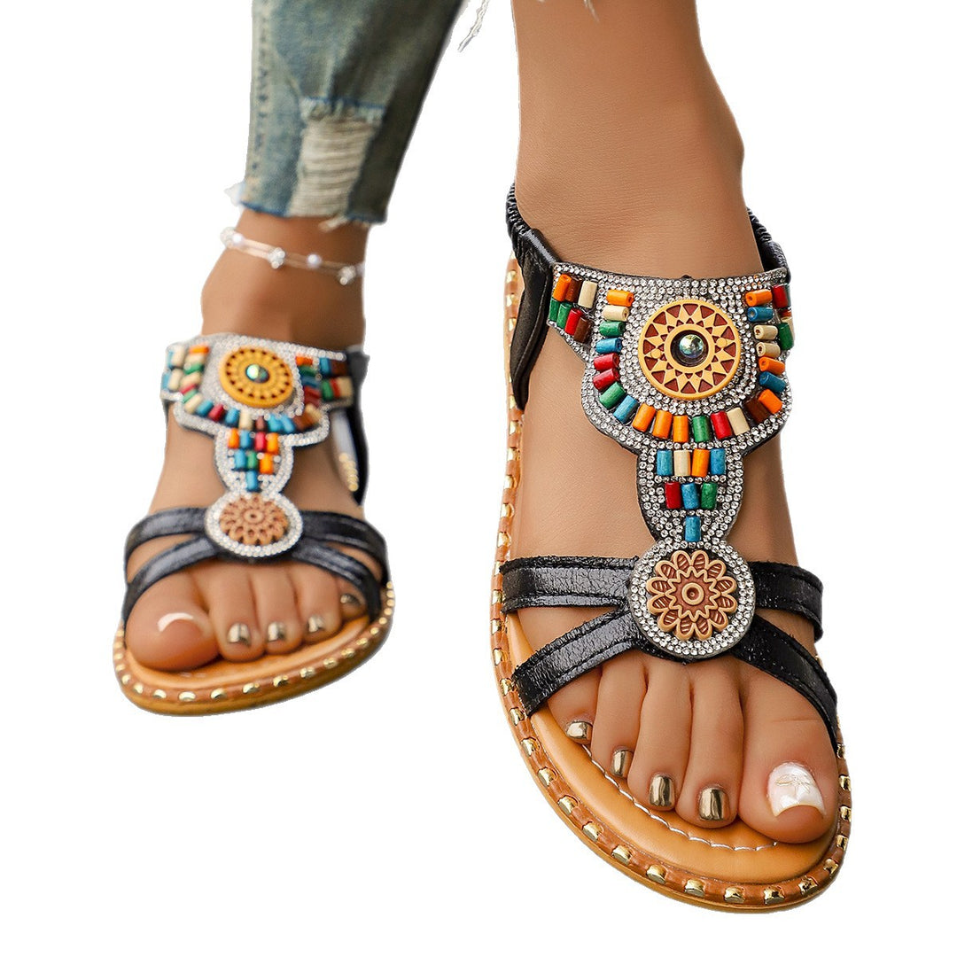 Damen Boho-Inspired Sandalen mit kunstvollen Verzierungen EB