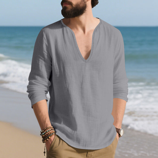 Herren lässiges Langarmshirt mit V-Ausschnitt aus hochwertigem Baumwollmix EB