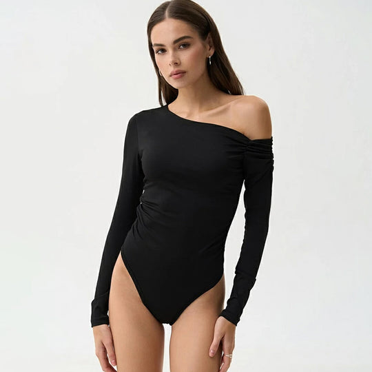 Damen Elegantes Body mit schulterfreiem Design und langen Ärmeln EB