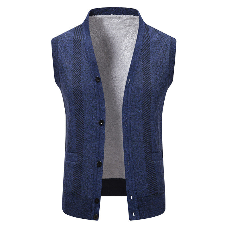 Herren Strickjacke mit klassischem V-Ausschnitt und feinem Zopfmuster EB