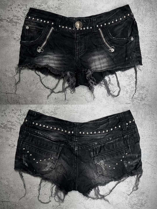 Damen Modische Destroyed Denim-Shorts mit Nieten EB