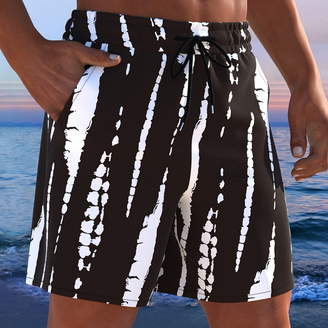 Herren Badeshorts mit modernem Streifen-Design und elastischem Bund EB