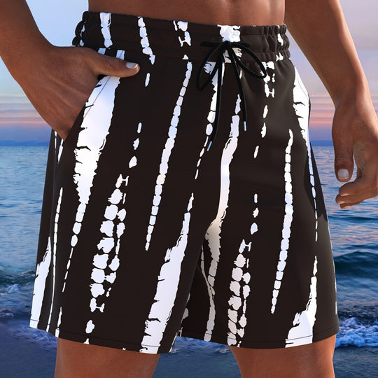 Herren Badeshorts mit modernem Streifen-Design und elastischem Bund EB