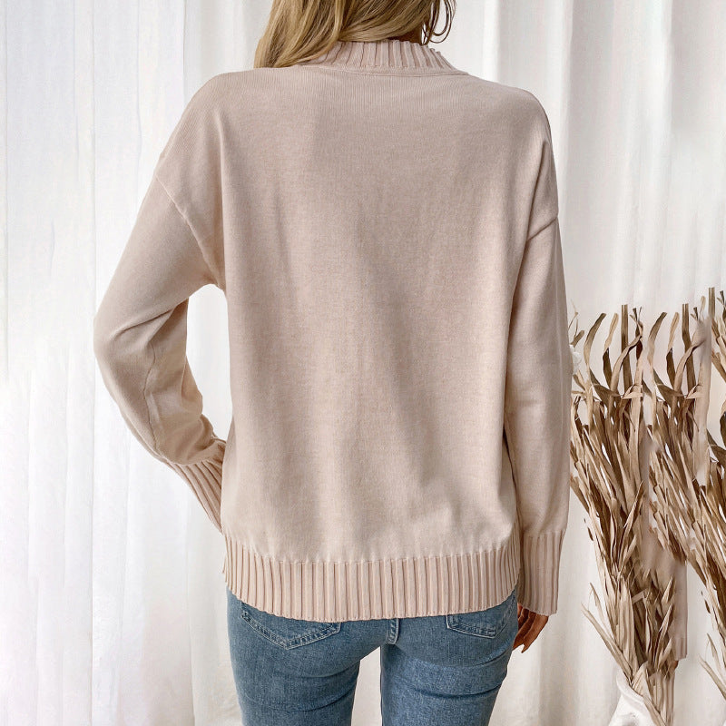 Damen Strickpullover mit zarten Blumenapplikationen EB