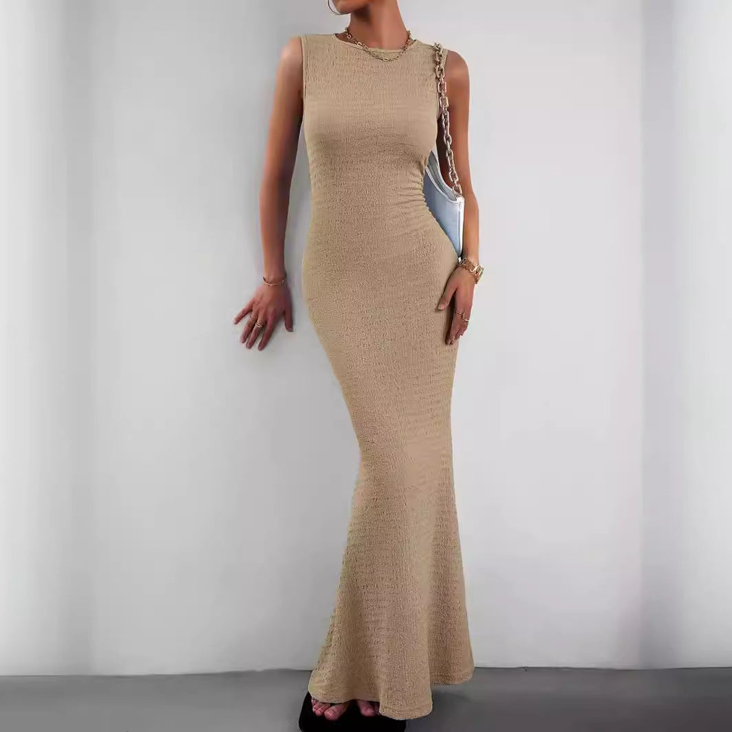 Damen elegantes Maxikleid mit innovativer Raffung und Taillengürtel EB