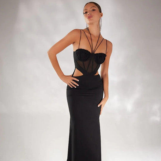 Damen Elegantes Maxikleid mit raffinierten Cut-Outs und transparenten Details EB
