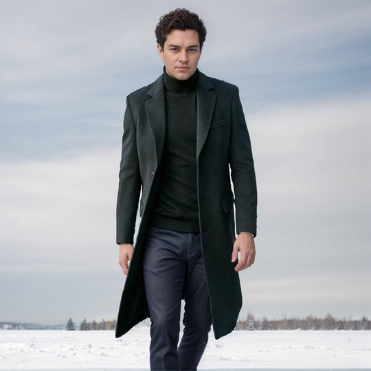 Herren eleganter lange Wool Blend Mantel EB