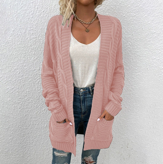 Damen Grobstrick-Cardigan mit großen Taschen und strukturiertem Design EB