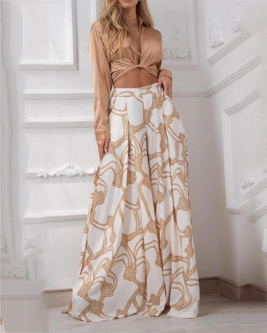 Damen elegantes Wickeloberteil mit langem Ärmel und Maxi-Rock EB