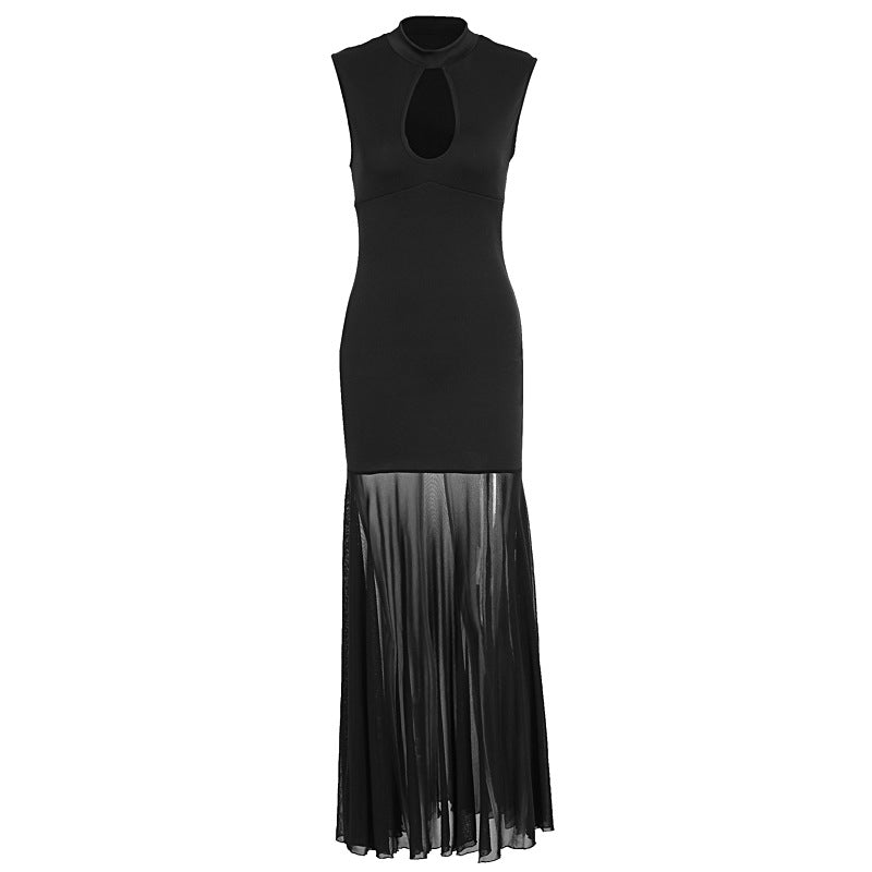 Damen Elegantes Kleid mit hohen Kragen und Schlitz EB