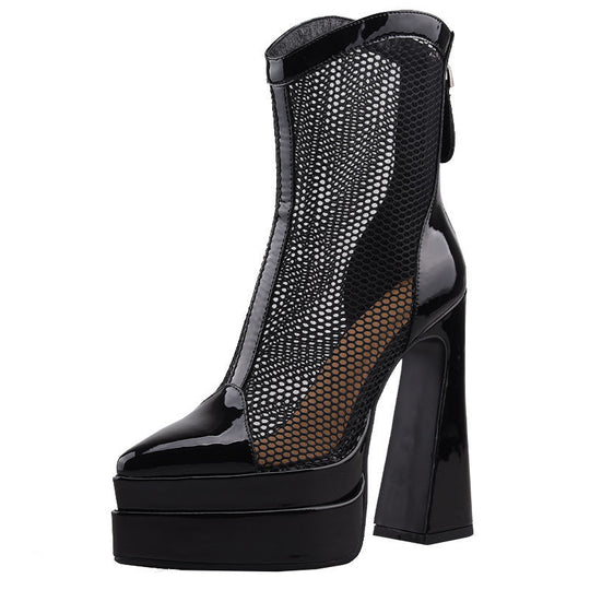 Damen modische High Heel Stiefeletten mit Netzdesign EB
