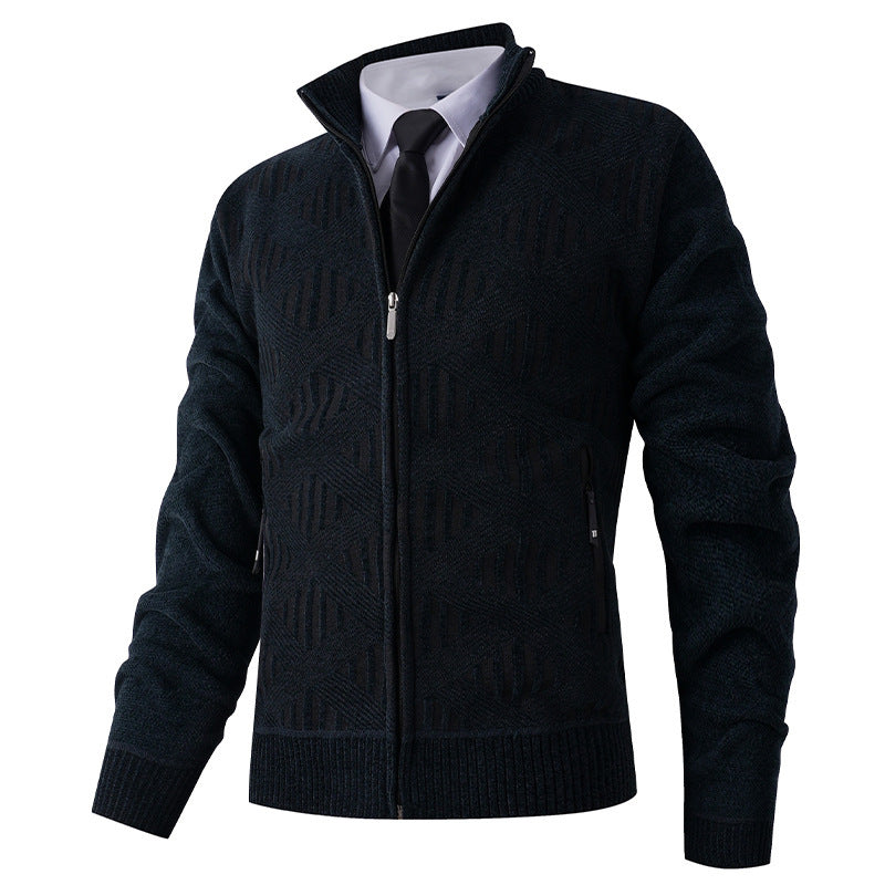 Herren elegante Strickjacke mit strukturiertem Design und hohem Stehkragen EB