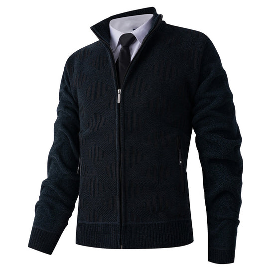 Herren elegante Strickjacke mit strukturiertem Design und hohem Stehkragen EB