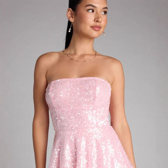 Damen Glamouröses Strass Minikleid EB