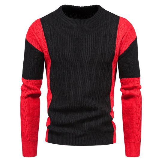 Herren modischer Strickpullover mit kreativen Farbdetails und Zopfmuster EB