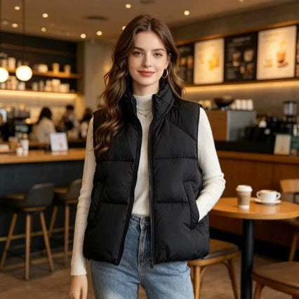 Damen nan kurzer wattierter Pufferjacke mit hohem Stehkragen und praktischen Eingrifftaschen EB