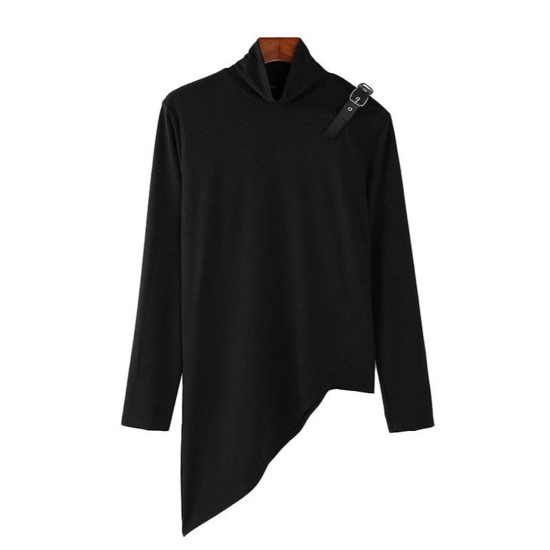 Damen nan asymmetrisches Longsleeve aus Feinstrick mit Stehkragen, diagonalem Saum und verstellbarem Schulterriemen EB