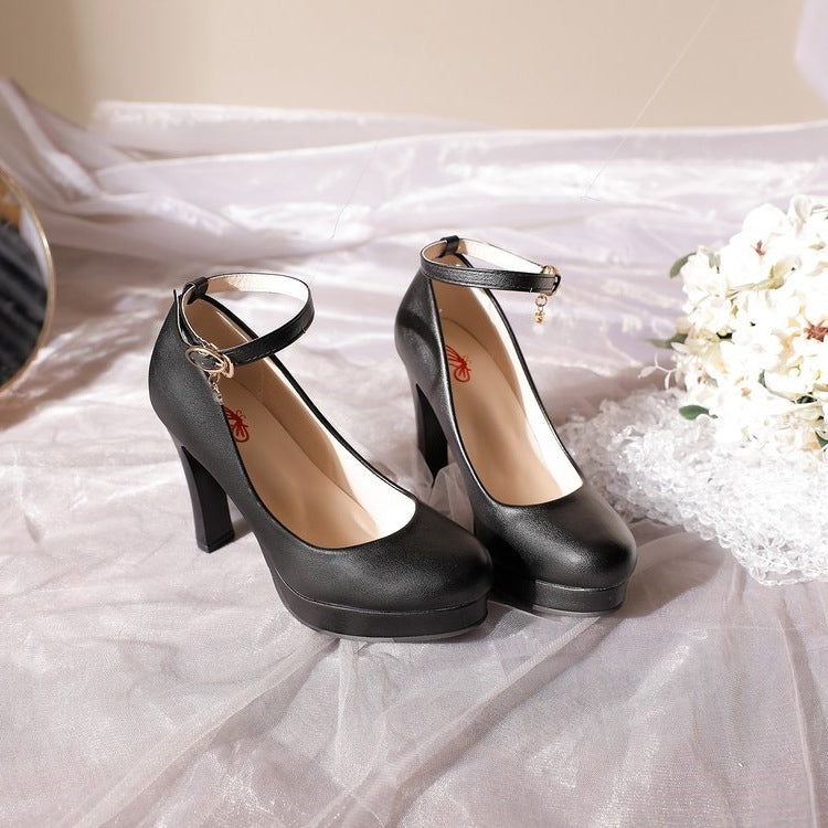 Damen Elegante Plateau-Pumps mit verstellbarem Riemchen EB
