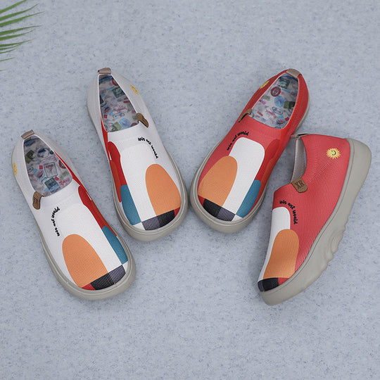 Damen Stretchige Slip-On Sneakers mit buntem Design und rutschfester Sohle EB