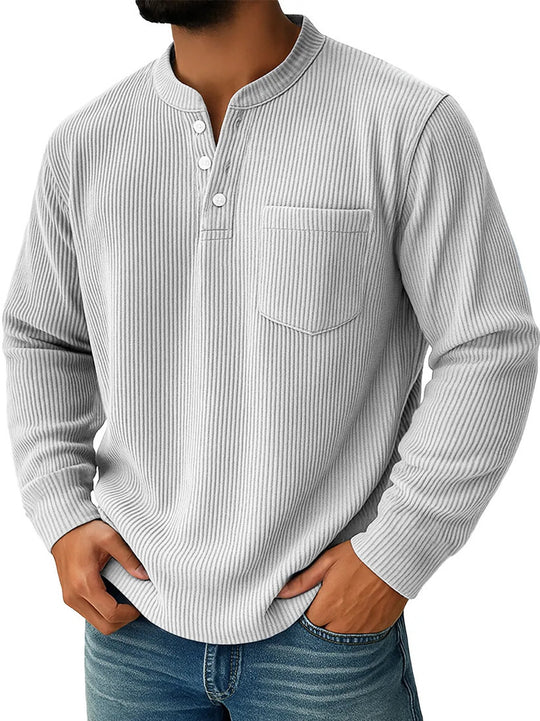 Herren nan thermisches Waffelstrick-Henleyshirt mit Stehkragen Brusttasche und geripptem Komfortschnitt EB