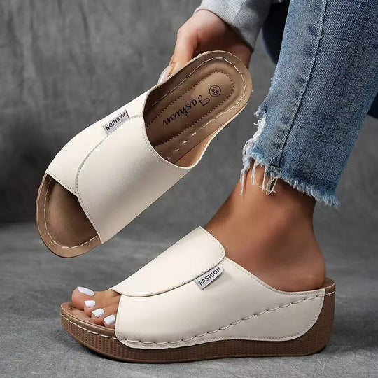 Damen nan anatomisch geformte Schlupf-Sandale mit ergonomischer Keilsohle und genähter Randnaht EB
