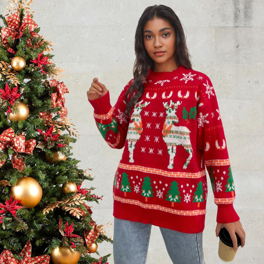 Damen festlicher Strickpullover mit Weihnachtsmotiv EB