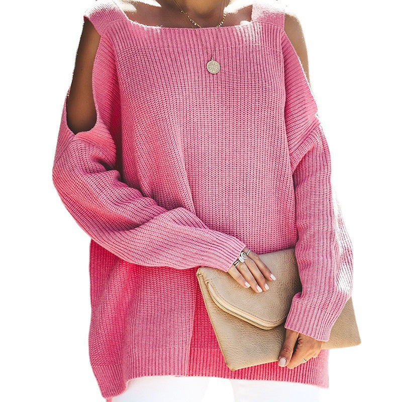 Damen Strickpullover mit asymmetrischem Ausschnitt und lässigem Cut-Out-Design EB