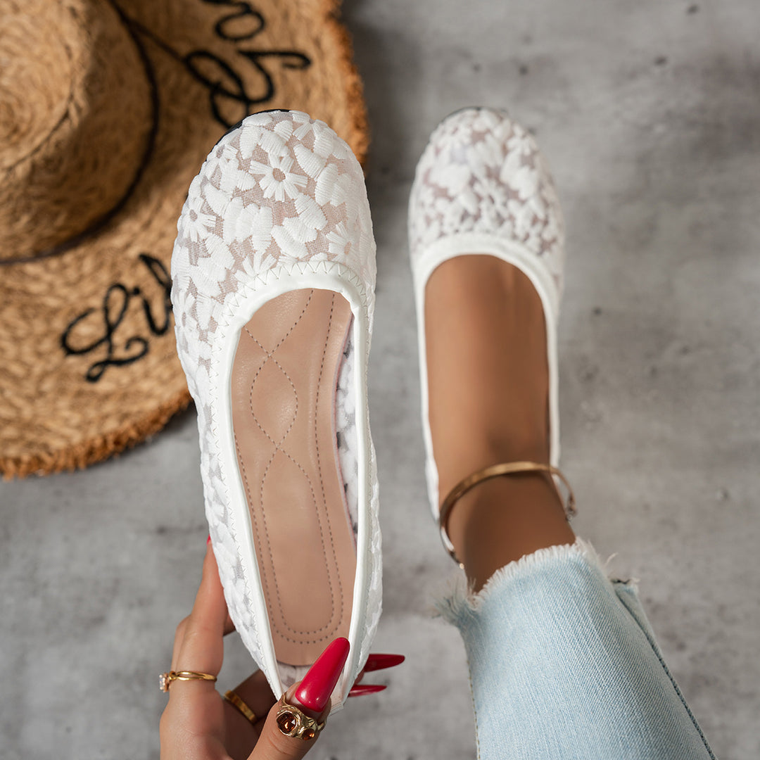 Damen Ballerinas mit zartem Häkelmuster und bequemem Fußbett EB