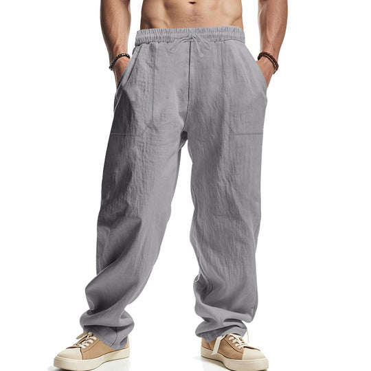 Herren Weite Leinenoptik-Freizeithose mit Elastischem Bund und Aufgesetzten Taschen EB