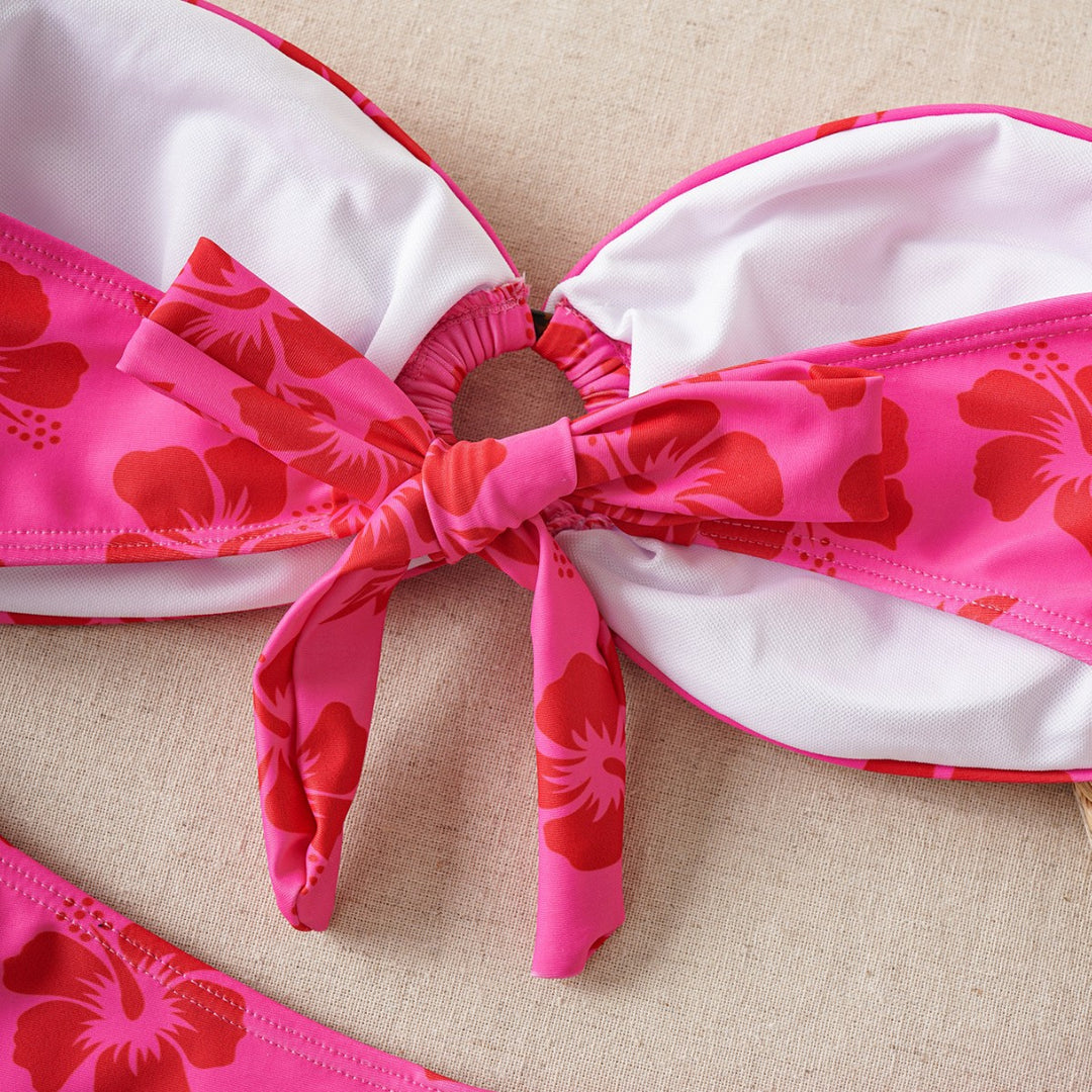 Damen Bandeau-Bikini-Set mit verziertem Knoten und floralem Muster EB