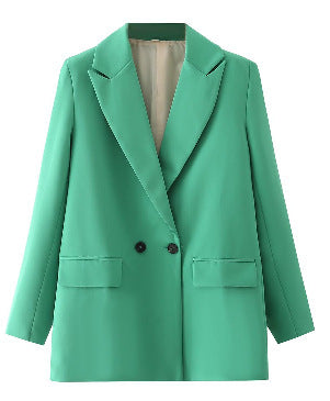 Damen Oversize Doppelreihiger Blazer mit fallendem Revers und weicher Innenfütterung EB