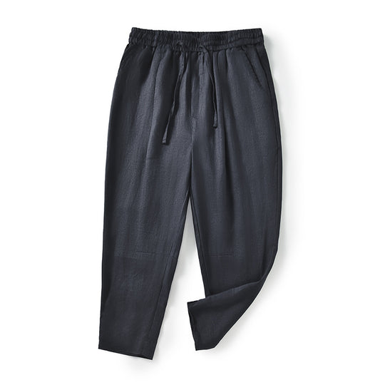 Damen lässige Leinenhose mit elastischem Bund und praktischen Seitentaschen EB
