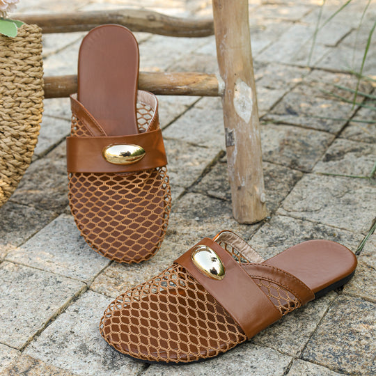 Damen Clogs mit modischem Netzdesign und eleganter Schnallenapplikation EB