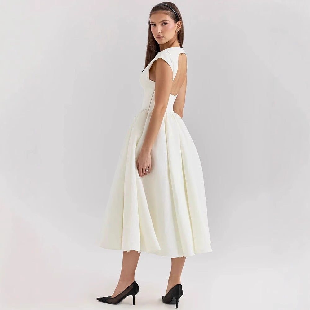 Damen Elegantes A-Linien Cocktailkleid mit Wasserfallausschnitt EB