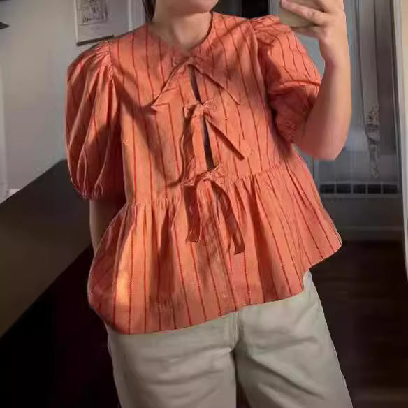 Damen Bluse mit Rüschen und Schleifenakzenten EB