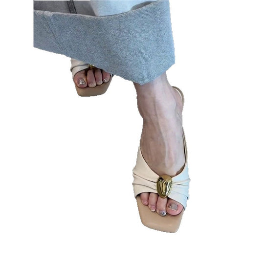 Damen elegante Mules mit schmückendem Druckknopf EB