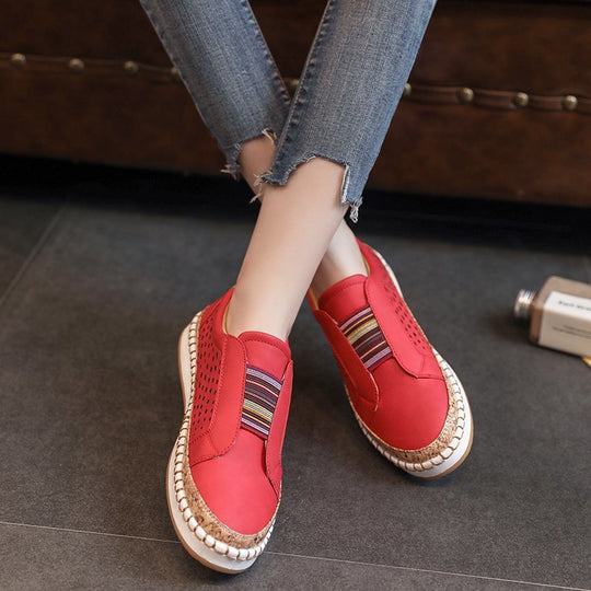 Damen modische Slip-On Sneakers mit luftiger Netzstruktur und dekorativen Streifen EB