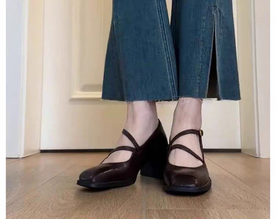 Damen elegante Mary Jane Pumps mit modischem Riemchen-Design EB