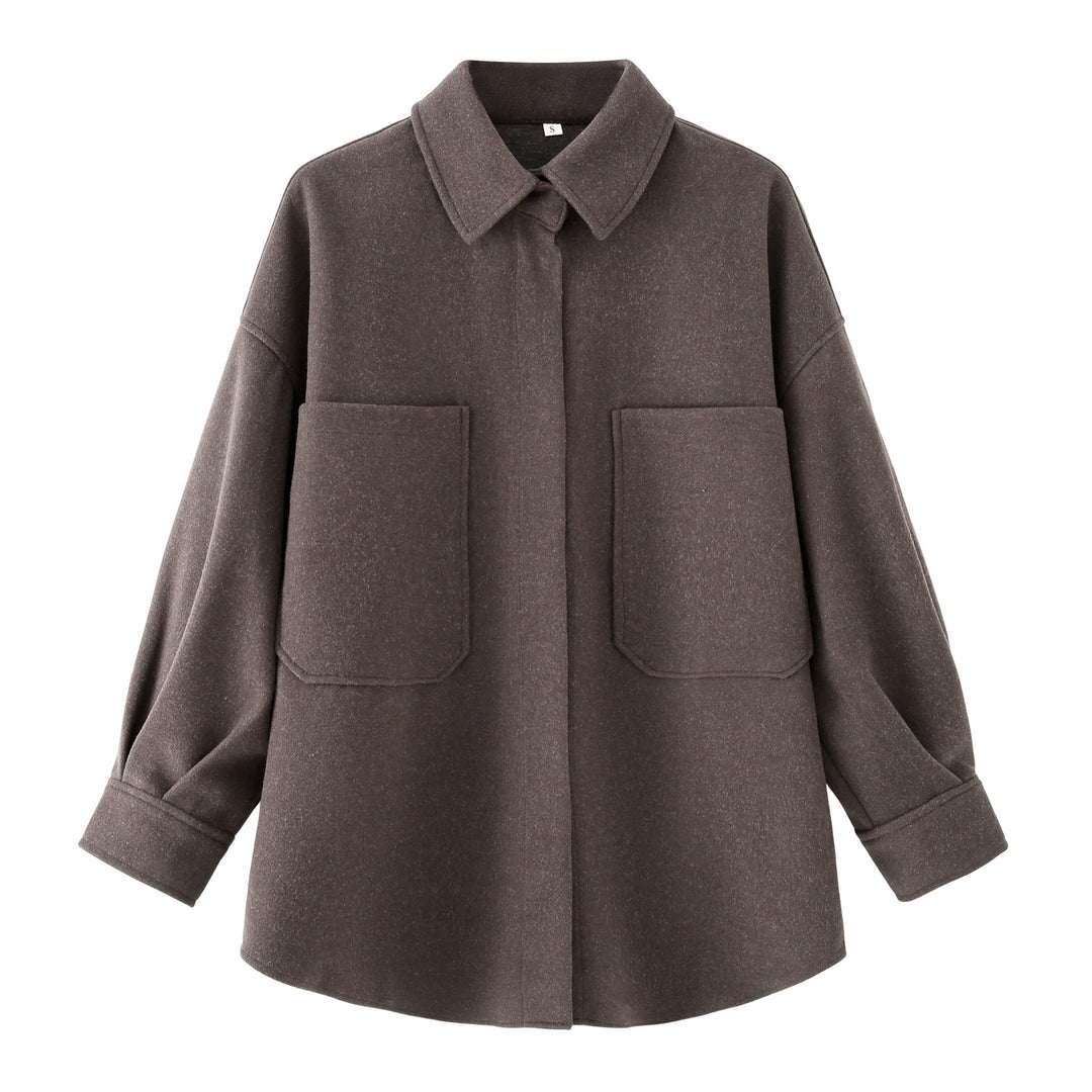 Damen Oversized Hemdjacke aus hochwertigem Wollmix mit praktischen Taschen EB