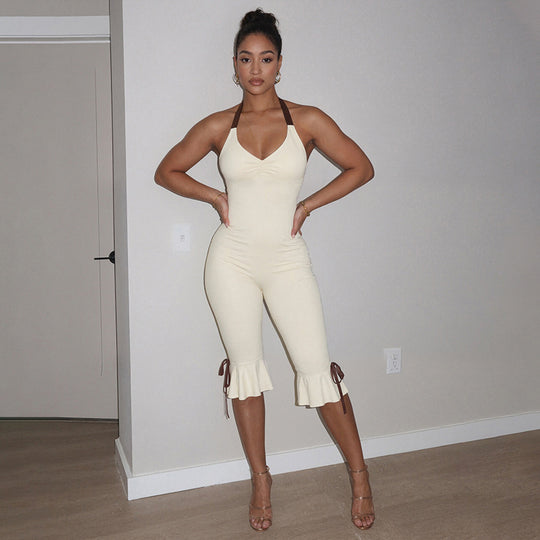 Damen Eleganter Jumpsuit mit Wickeldetails und fließendem Bein EB