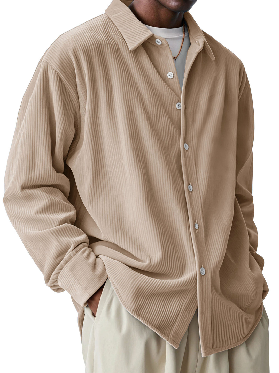 Herren nan oversized Kordhemd mit feiner Rippenstruktur und Relaxed-Fit EB