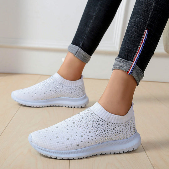 Damen Glitzernde Slip-On Sneakers mit atmungsaktivem Strickdesign EB