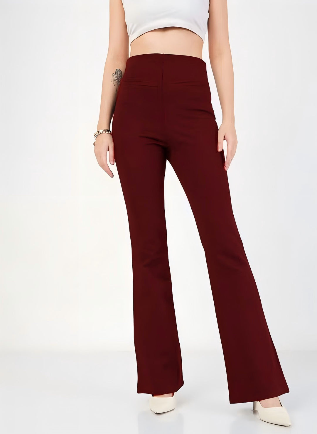 Damen Flared Pants mit hohem Bund und elastischem Material EB