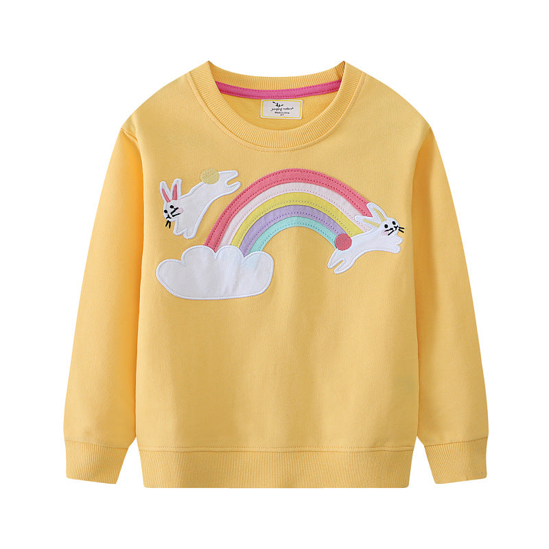 Mädchen Sweatshirt mit buntem Regenbogen und Hasenmotiv EB