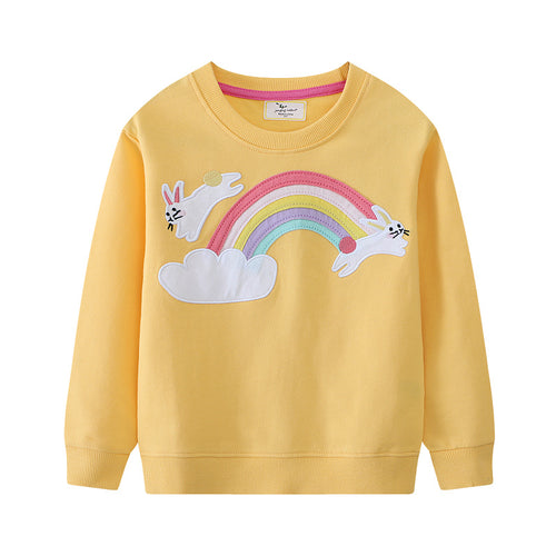 Mädchen Sweatshirt mit buntem Regenbogen und Hasenmotiv EB