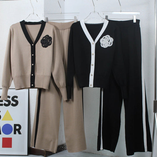 Damen Strick-Loungewear-Set mit eleganter Knopfleiste und modischen Details EB